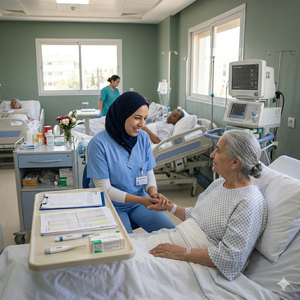 Soins infirmiers attentionnés au chevet d'un patient