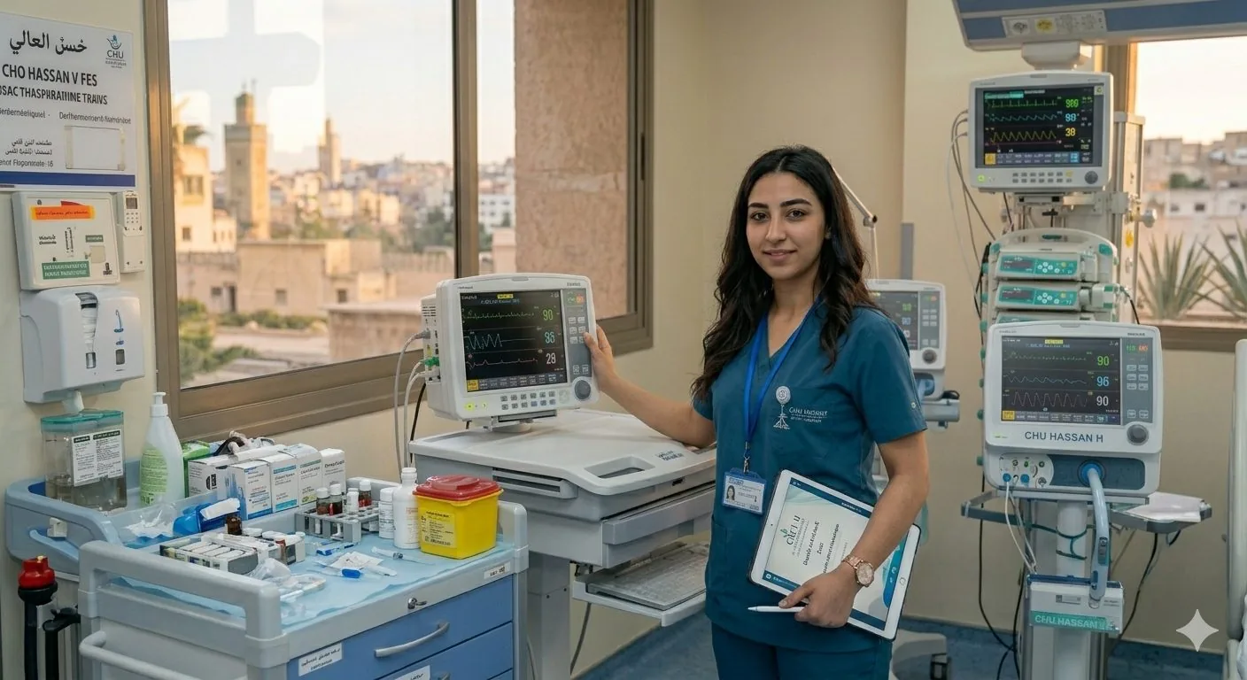 Infirmière de l'Institut Santinov avec du matériel de monitorage médical