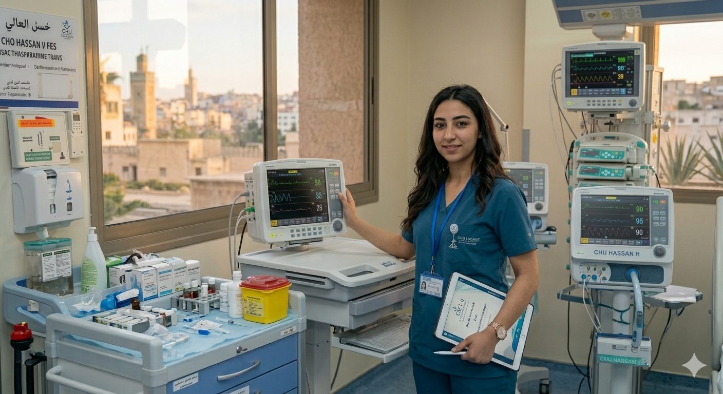 Infirmière de l'Institut Santinov avec du matériel de monitorage médical